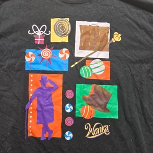 T-shirt Willy Wonka e la fabbrica di cioccolato logo Wonka nera uomo taglia XL - Foto 1 di 6