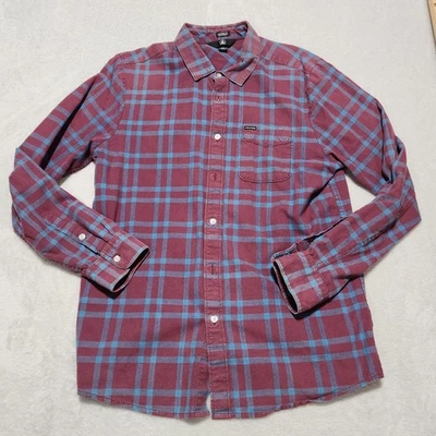 Volcom Shirt Mens Large Red Blue Plaid Flannel Long Sleeve Button Up Pocket - Image 1 of 4