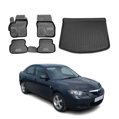 Custom Floor Mats & Cargo Liners for Mazda 3 Hatchback 2004-2009 Black 5 Pcs - Image 1 of 4