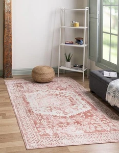 Oxford Collection Geometric Medallion Border Pink/Ivory Area Rug (3' 0 x 5' 3) - Picture 1 of 8