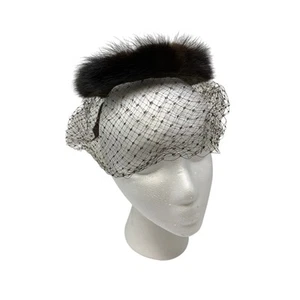 Vintage G. Fox & Co Fascinator Hat Brown Fur and Mesh Netting Bow Back - Picture 1 of 8