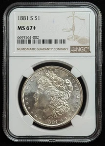 Dólar de plata Morgan 1881-S NGC MS67+ excelente brillo de gema y atractivo visual - Imagen 1 de 4
