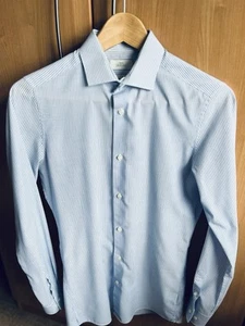 Next Men's/Teenager's Blue Pin Stripe Long Sleeve Shirt, Size 14 Slim Fit. VGC - Picture 1 of 4
