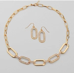 AVON Studio 1886 Pave Link Halskette und Ohrring Set (goldfarben) Neu im Karton - Bild 1 von 1