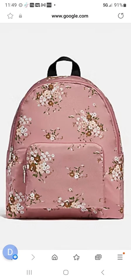 Coach Backpack Floral Packable Nylon Bag Zip F27977 Green B03