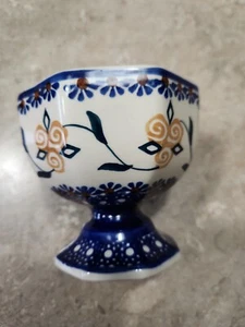 BOLESLAWIEC POLISH Pottery Footed 3 1/2” Candy Dish Unikat 104 Karczewska - Picture 1 of 3