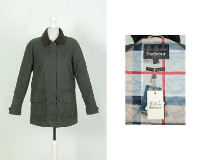 -New Womens Barbour Banavie Tartan Wax Cotton Olive Jacket Size UK 8 US 4 - Image 1 of 4