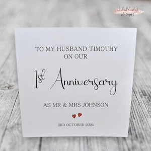 Personalised Wedding Anniversary Card Husband Wife 1st 2nd 3rd 4th 5th 6th 7th - Picture 1 of 9