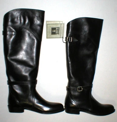 New $498 Black Womens 6 Frye Leather Boots Riding Tall Knee Buckle Dorado NWT - Image 1 of 4