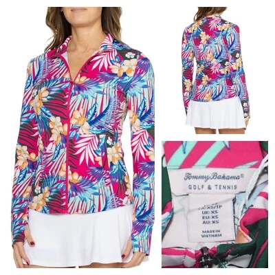 NUEVO CON ETIQUETAS Tommy Bahama Golf Tenis Pickleball LS Floral Cremallera Completa Camisa Top Para Mujer XS Foto 1 de 4