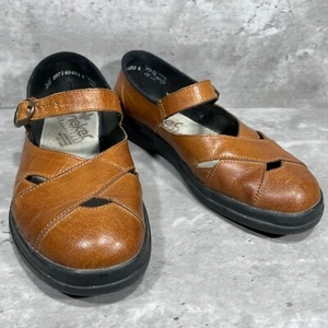 Rieker Mary Jane Sandals Brown Leather Adjustable Buckle Women's Size 7 - Picture 1 of 14