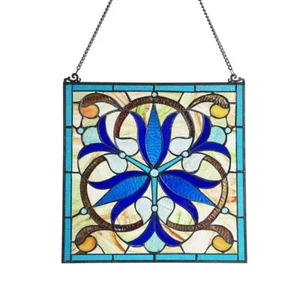 Stained Glass Bell Flower Blue Floral Window Panel Handcrafted Tiffany Style 16" - Picture 1 of 6