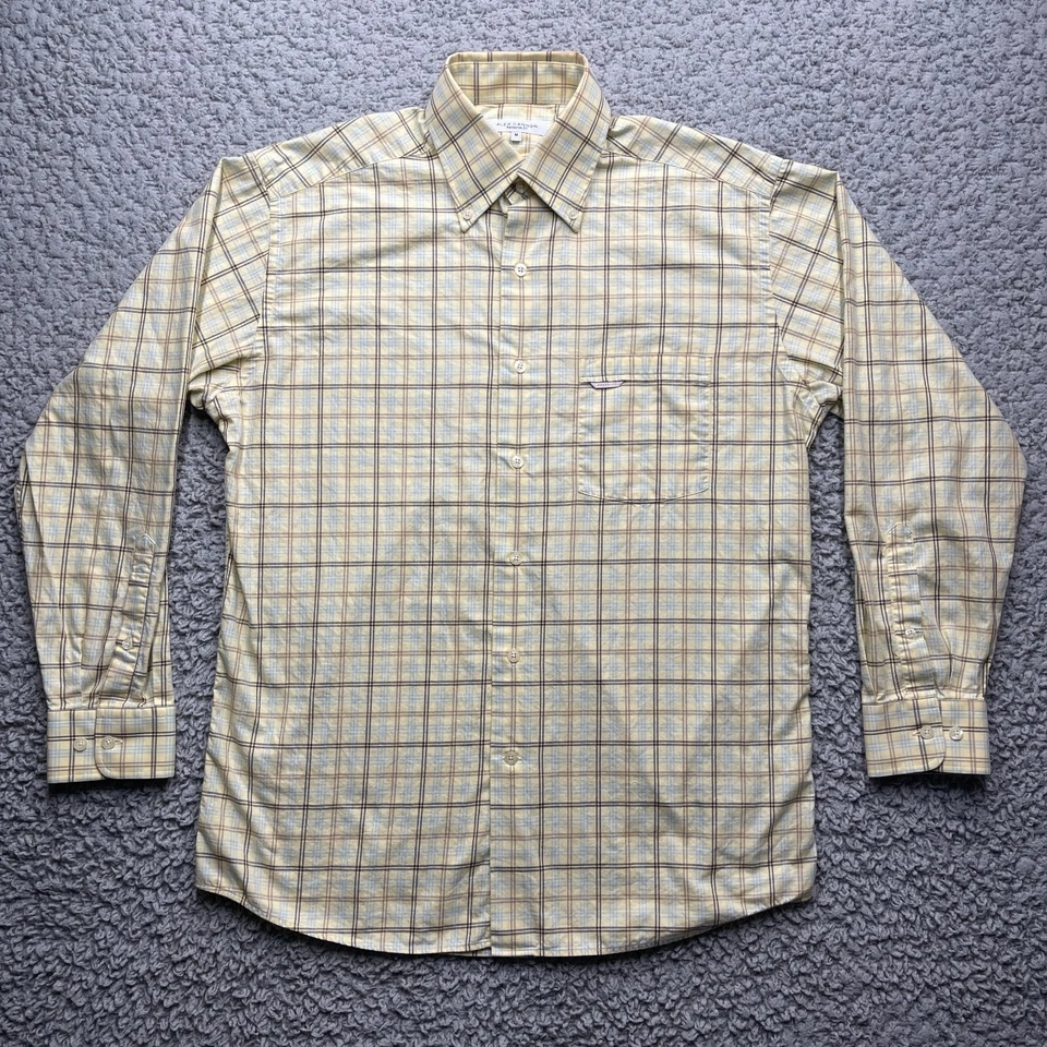Camisa con botones Alex Cannon para hombre M amarilla a cuadros manga larga bolsillo EE. UU. Foto 1 de 4