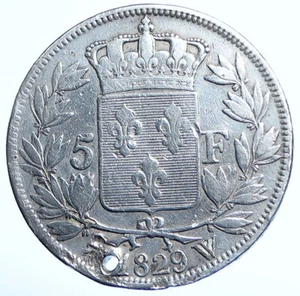 1829 W FRANCE King Charles X OLD Authentic Silver 5 Francs French Coin i114931 - Picture 1 of 2