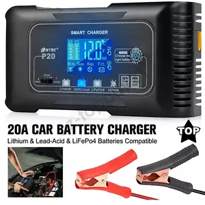 Automatic Car Battery 12/24V Charger For Lithium Lifepo4 Lead-Acid AGM/Gel/SLA - Picture 1 of 13
