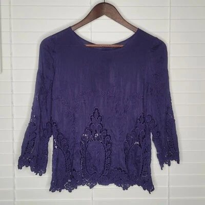 Dolce Vita Deidra Sunflower Midnight Blue Silk Cotton Blend Classy Classic Small - Image 1 of 4