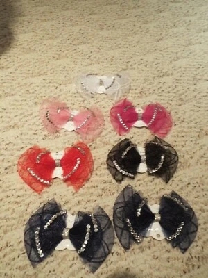 Lot of 3 tulle hair bow clips studs black hot pink red navy and white new  - Image 1 of 4