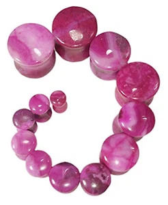 PAIR-Stone Agate Pink Saddle Flare Ear Plugs 06mm/2 Gauge - Picture 1 of 3