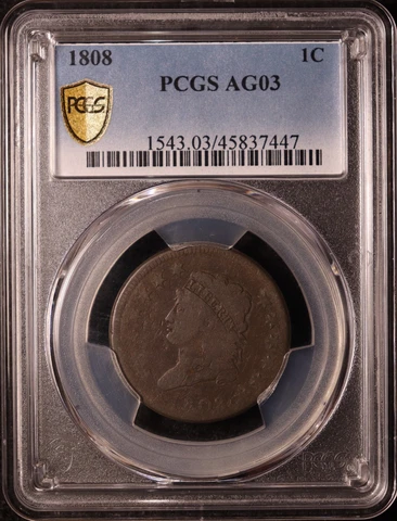 1808 Classic Head Large Cent - PCGS AG3 - Attractive, Full Liberty! Tough Date Cover