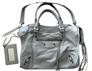 Authentic BALENCIAGA City 2Way Hand Bag Shoulder White Leather w/Mirror - Picture 1 of 11