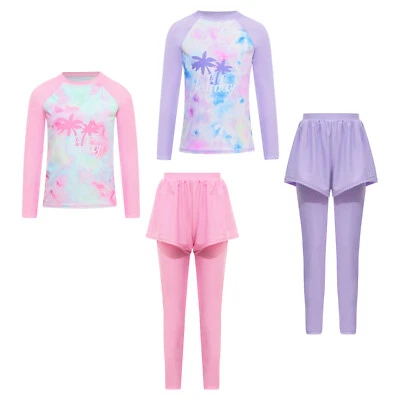 Niños Niñas Conjunto Traje de Baño Acolchado Manga Larga Trajes Protector contra Erupciones Disfraz Traje 2 Piezas Foto 1 de 4