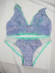 NWT Victoria's Secret Ice Angel Purple/Teal Lace Unline Bralette S / Cheekini XS - Picture 1 of 1
