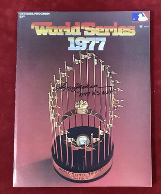 Reggie Jackson Signed Program Baseball HOF Autograph 1977 Yankees WS Program JSA - Image 1 of 4