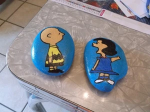 Hand Painted Charlie Brown and Lucy Rocks / Paperweight - Picture 1 of 5