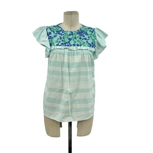 J.Marie Bluse Oberteil Flatterärmel bestickt Blumen Streifen Größe S - Bild 1 von 13