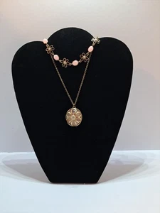 Metall Blume mit Harz rosa Stein Halskette und Armband Set - Bild 1 von 7