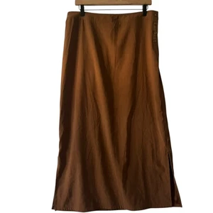 Islander Brown Maxi Skirt Side Button Slit Faux Suede Neutral Women's Size 14 - Picture 1 of 5