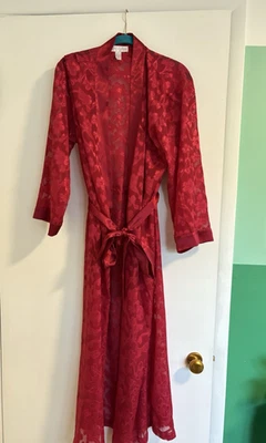 Oscar de la Renta Rosa Etiqueta Rojo Transparente Floral Bata Larga Cinturón Lencería Talla S/M Foto 1 de 4