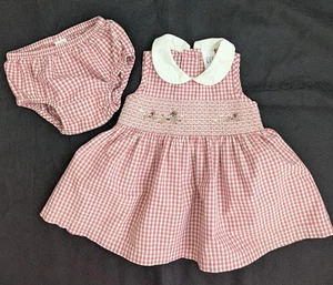 Vintage 1999 Baby Gap rot Gingham bestickt Pudel Pullover Kleid 6-12 Monate - Bild 1 von 13