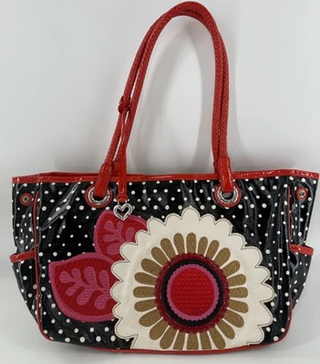 Bolso de Hombro Brighton Gilly Blanco y Negro Lunares Floral Recubierto de Lona Foto 1 de 4