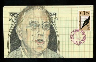 US FDC #2361 Friedman Hand Drawn HD Colored HC 1987 NY FDR CPA Unofficial - Image 1 of 2