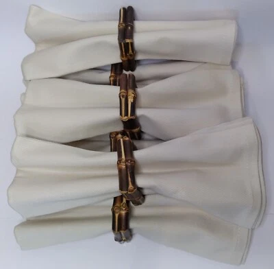6 Stone color cloth napkins & bamboo napkin rings 65% cotton 35% Polyester - Image 1 of 4