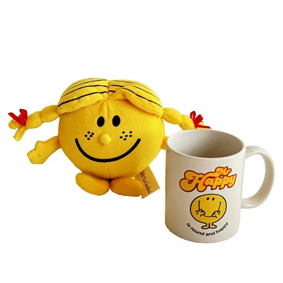 Mr Happy Mug + Little Miss Sunshine Small Plush Toy Rare Retro Bundle Lot Yellow - Image 1 of 4