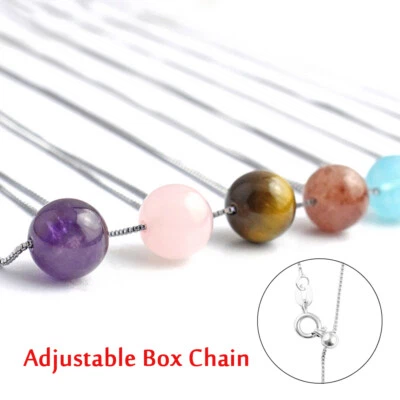 Natürliche 10mm Edelstein Kugel Rund Glück Perlen Anhänger Halskette 45cm - Bild 1 von 4