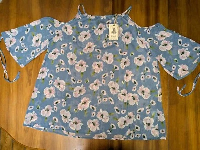 Caballete Los Angeles Fuera del Hombro Mangas Acampanadas Top Transparente Pequeño Floral AOP NUEVO CON ETIQUETAS Foto 1 de 4