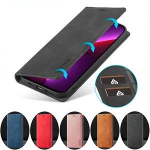 Genuine Leather Wallet Case Flip Cover for iPhone 16e/15/14+/13/12/11 XR XS SE 8 - Picture 1 of 33