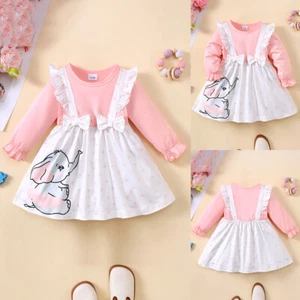 Toddler Baby Girls Holiday Cartoon Dress Infant Long Sleeve Clothes Outfits Set - Picture 1 of 12