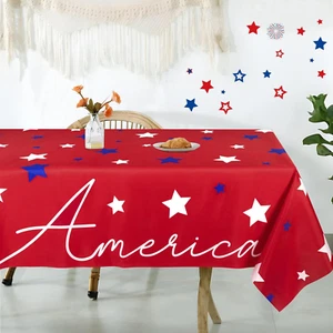 4th of July Tablecloth 60x84 Inch Red Patriotic Table Cover Memorial Day Decor - Picture 1 of 11