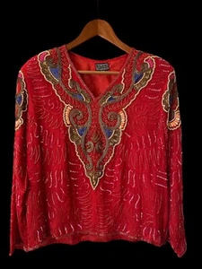 Bluse Damen Übergröße XL Seide Pailletten Perlen bestickt Vintage Gatsby - Bild 1 von 18