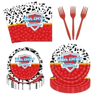 96 Pcs Red Dog Paw Happy Birthday Plate And Napkins Supplies Tableware Dispos... - Picture 1 of 4