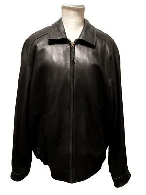Chaqueta Bomber De Colección Johnston & Murphy Para Hombres Negra Cuero de Cordero Suave Forro con Cremallera L Foto 1 de 4