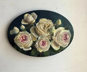 Coral pink roses bouquet oil painting original still life - Picture 1 of 8