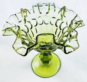 10 Compostes Vintage Fenton Colonial Pedestal Verde Cristal Huella Pulgar con Volantes - Imagen 1 de 6