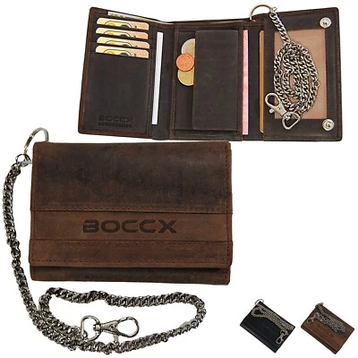 BOCCX Herren Geldbörse Leder Biker Brieftasche mit Kette Portemonnaie Geldbeutel