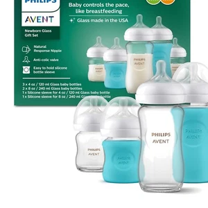 Elegant Philips Glass Baby Bottles Set - 3x 4oz and 2x 8oz for Natural Feeding - Picture 1 of 12