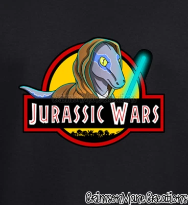Jurassic Wars T-Shirt Jedi Dino Raptor Jurassic Park Star Wars Kids Ladies Mens - Image 1 of 4